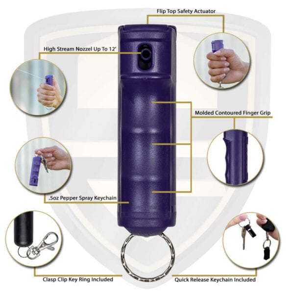 purple pepper spray flip top keychain