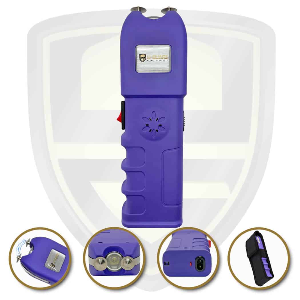 stun gun with alarm and stun strips purple