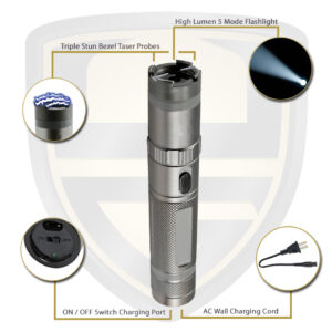 police flashlight taser gun metal grey