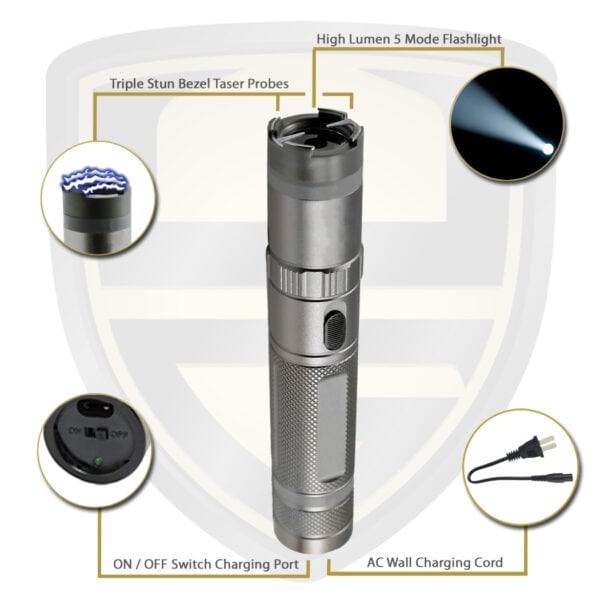 police flashlight taser gun metal grey