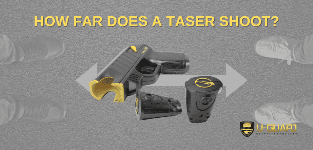 how far does a taser shoot? Picture of distance and a Taser pulse gun.