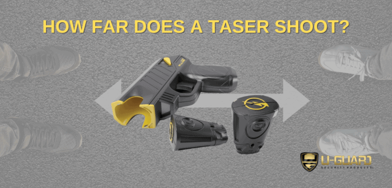 how far does a taser shoot? Picture of distance and a Taser pulse gun.
