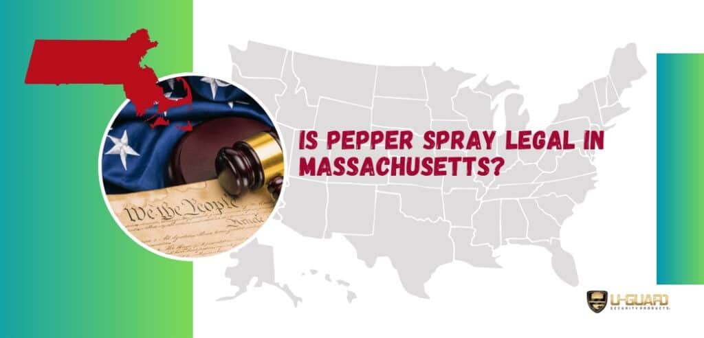 Is pepper spray legal in Massachusetts, Blog banner image of USA map with Wisconsin state highlighted. colors are green Maroon, grey and white.