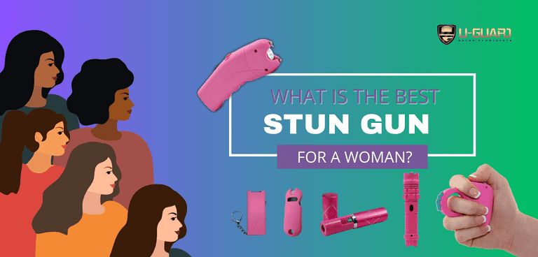 what is the best stun gun for a woman. Blog article image of women and a selection of pink stun guns and several women images.